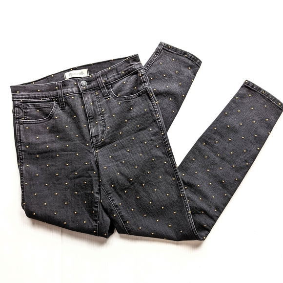 MADEWELL Black Gold Dots 10" High Rise Skinny Jeans Size 25 - Picture 2 of 11